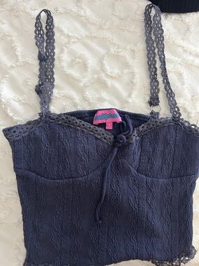 Edikted navy camisole with lace trim and tie front